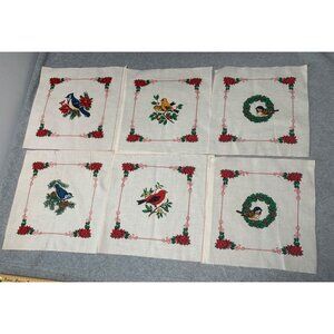 Vintage Cranston Print Works Christmas Bird Quilt Squares Set 7 8.5" Cotton Fabr